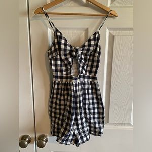 Navy Checkered Romper with pockets